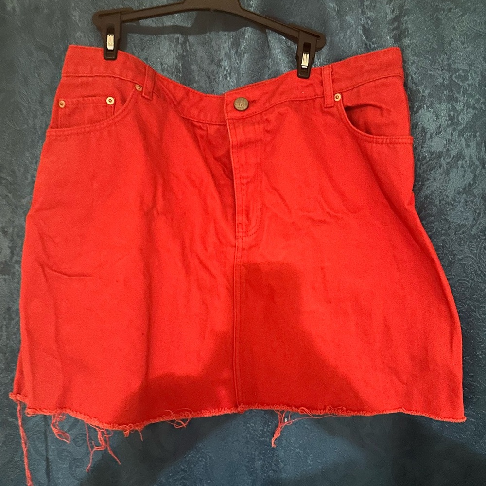 Red denim skirt